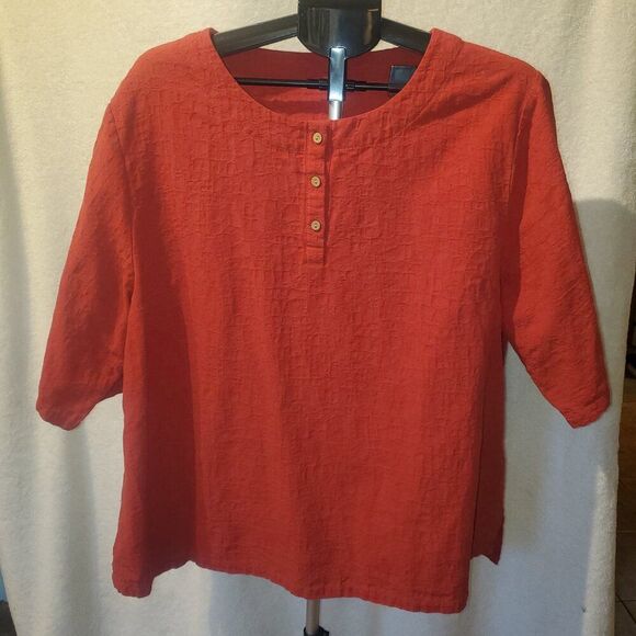 MINIBEE 2XL Linen/Cotton Blend Orange/Red Pullover Organic Natural Plus Size - Picture 2 of 13